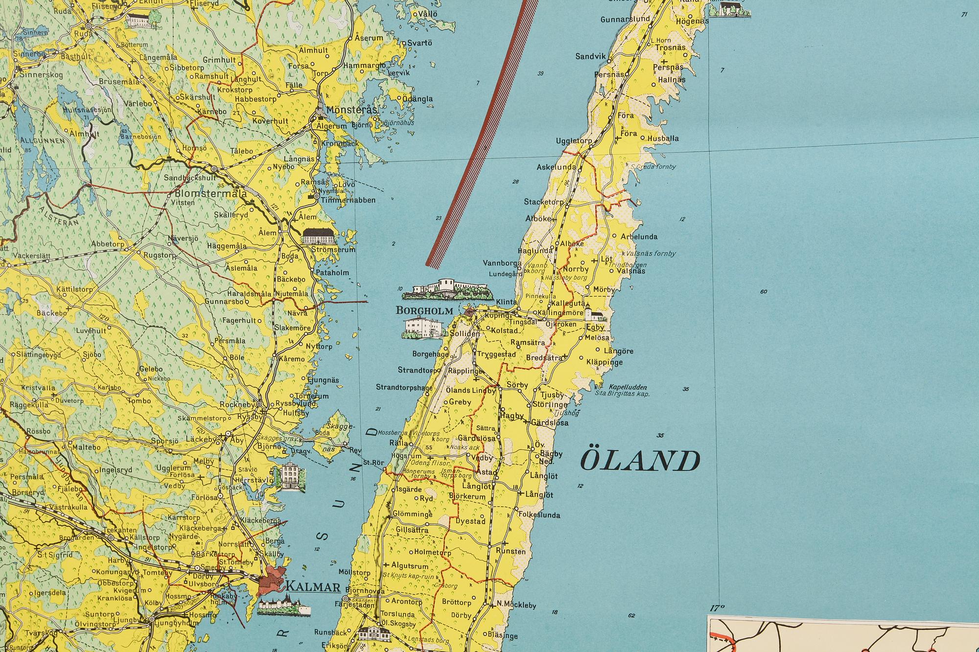 SKOLKARTA, "Småland & Öland", Norstedts, 1900-talets mitt.