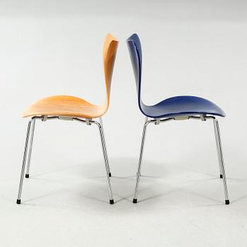 Three "Seven" chairs, designed by Arne Jacobsen for Fritz Hansen, made 2000 and 2002.