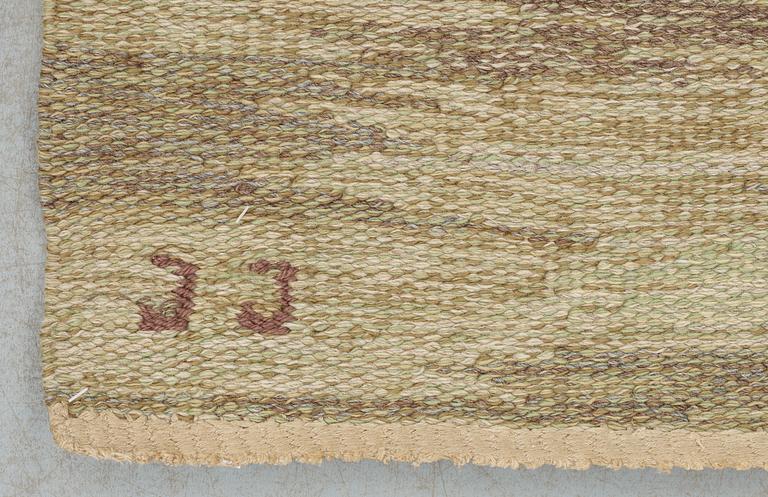 CARPET. Probably the pattern "Rutor". Flat weave (Rölakan). 270 x 192 cm. Signed JJ (Judith Johansson).