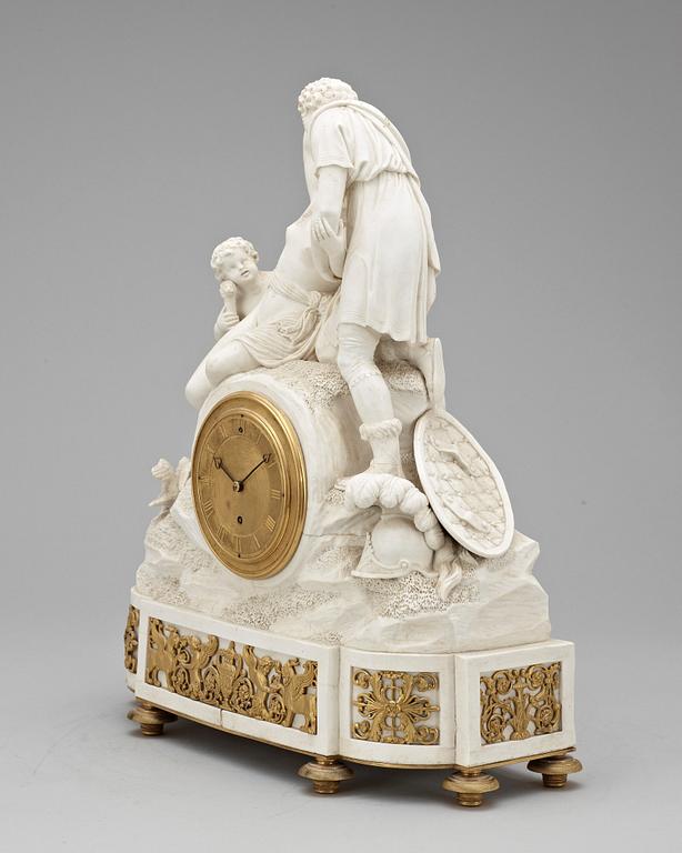 A French Louis XVI 18th Century, Mars and Venus, biscuit mantel clock.
