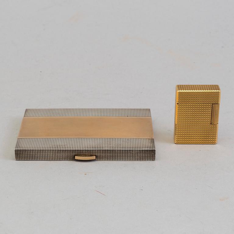 A parcel-gilt silver Dunhill cigarette case and a gold plated Dupont lighter from Paris.