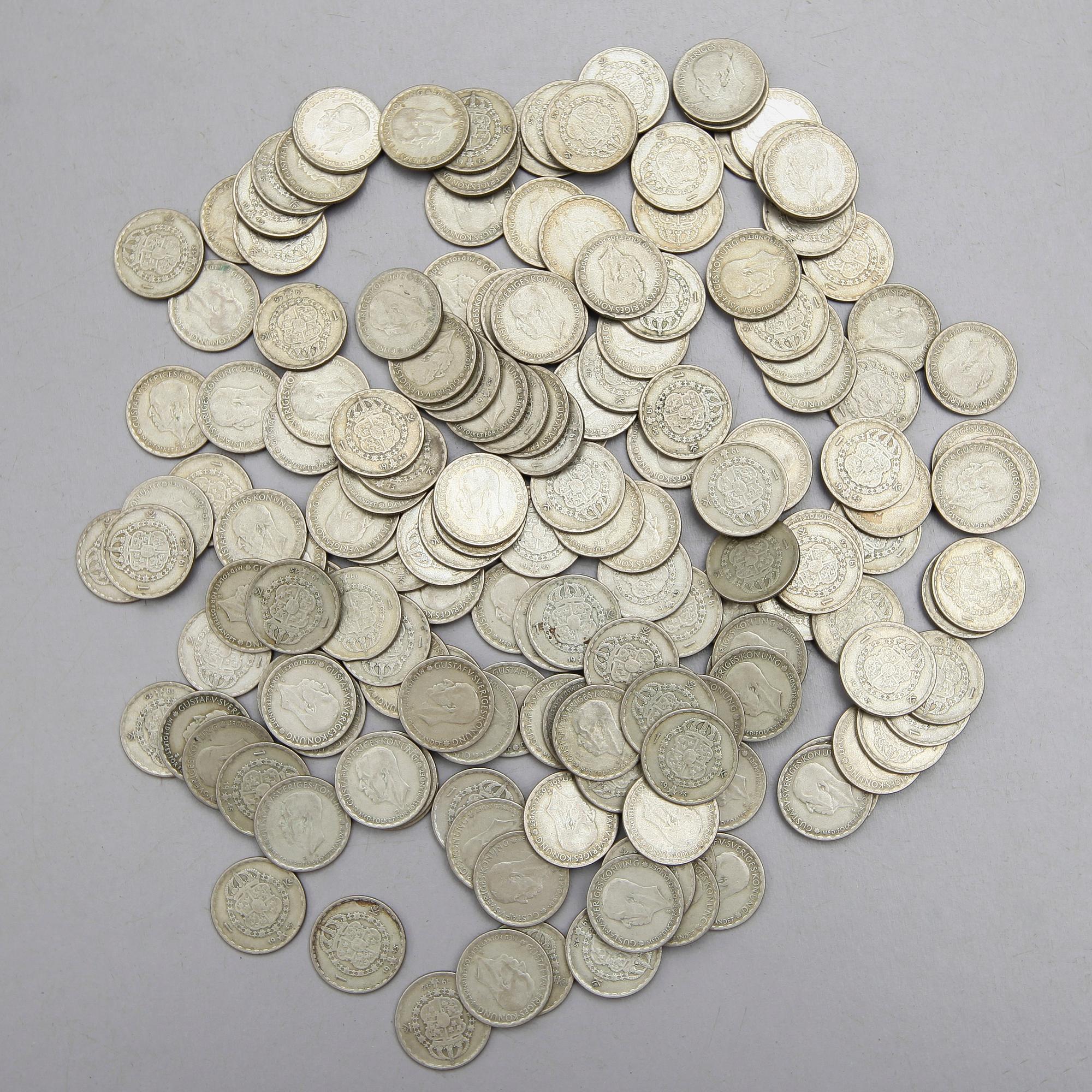 MYNT, enkronor, Gustaf V, 1945. Vikt ca 1160 gram.