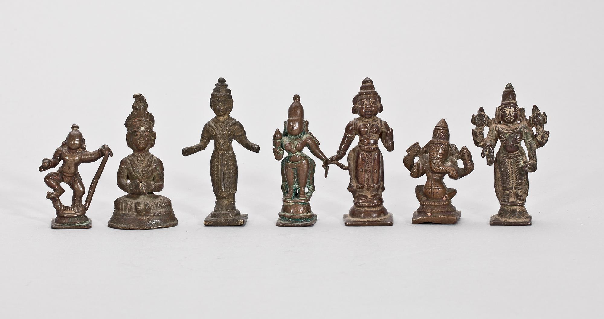 FIGURINER, 7 st, brons, troligen Indien och tidigt 1900-tal.