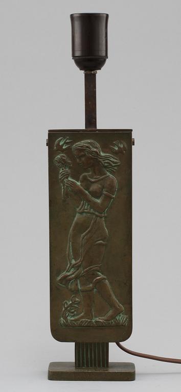 BORDSLAMPA, patinerad brons, Oscar Antonsson, Athena Ystad, art deco, 1900-talets första hälft.