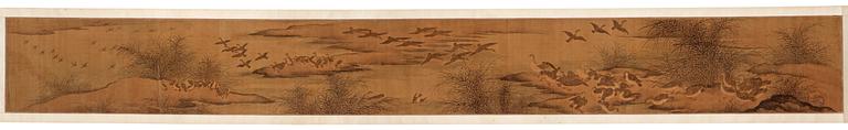 A handscroll of wild geese, in the style of Ma Lin (c. 1180-c. 1256), Qing dynasty, presumably 18th century.