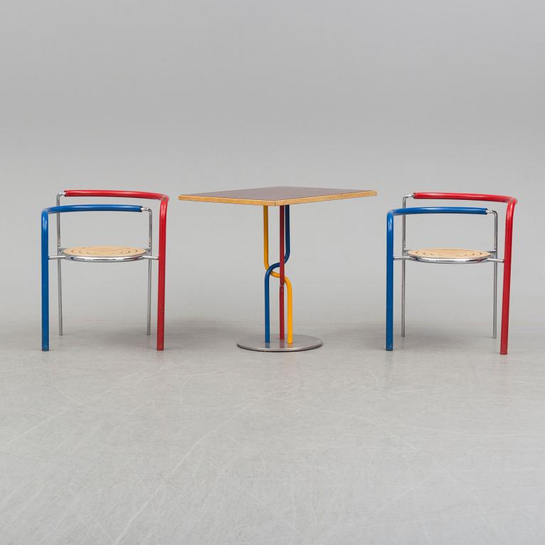 RUD THYGESEN & JOHNNY SøRENSEN, table and two chairs, "Dark Horse", for Botium, last quarter of the 20th century.