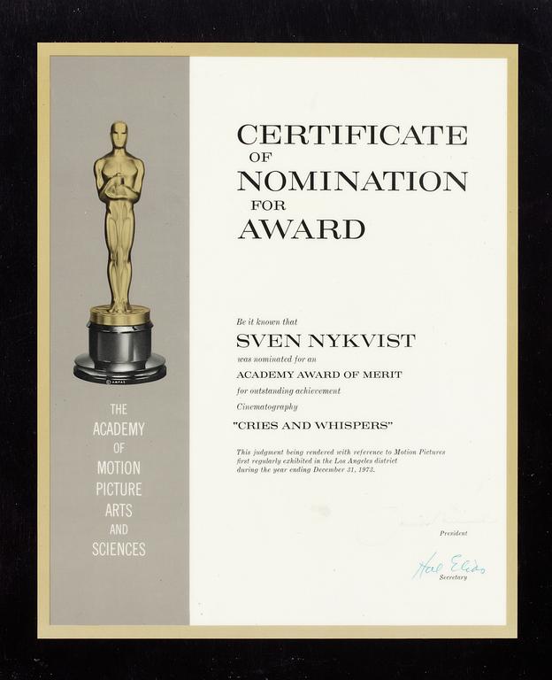 NOMINERINGSPLAKETT FÖR ACADEMY AWARD.
