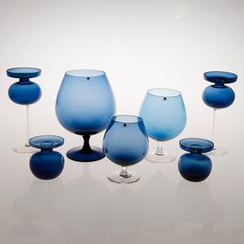 ERKKI VESANTO Two Pairs of Candelholders and Three Cognac Glasses by Iittala.