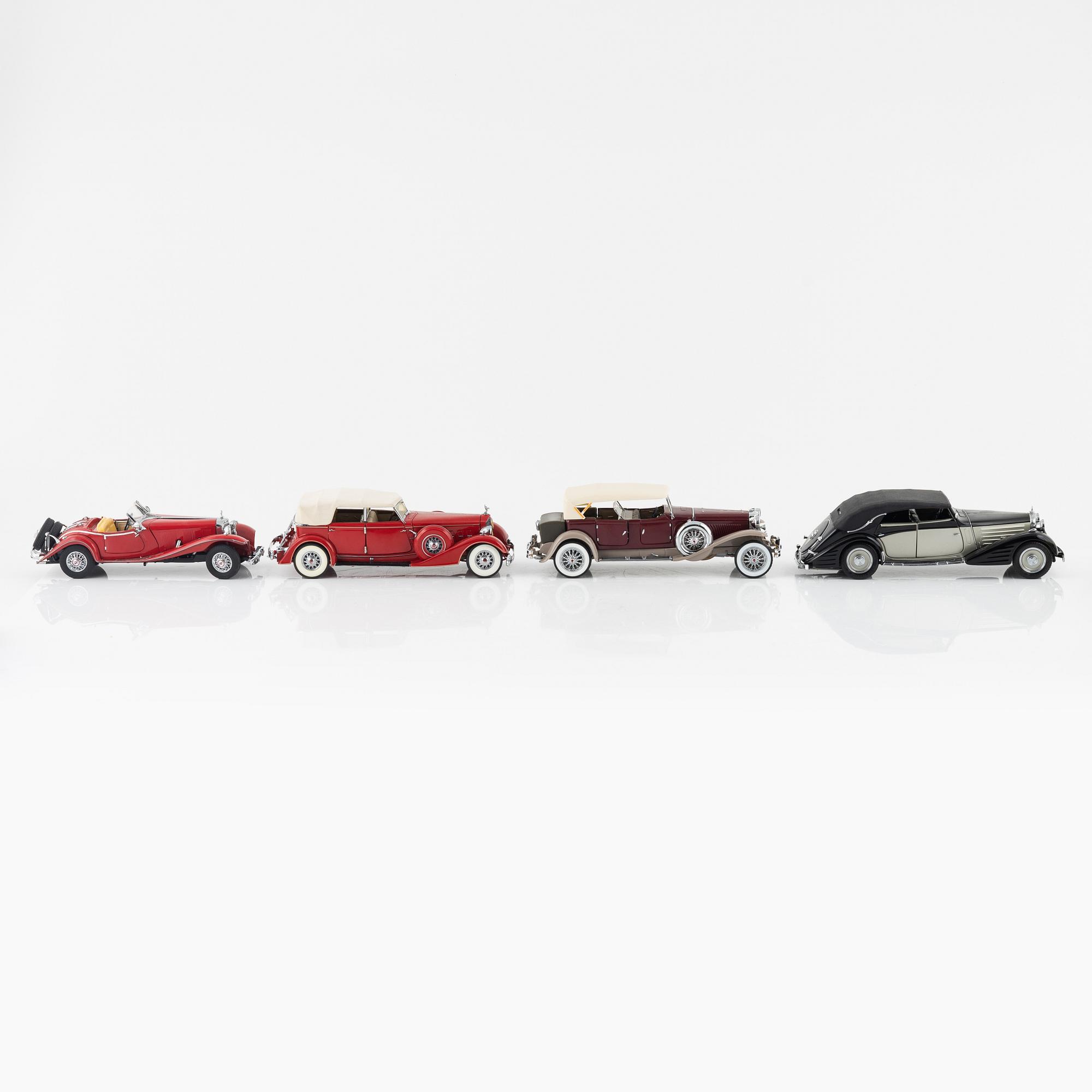 Seven die cast model cars, Franklin Mint.
