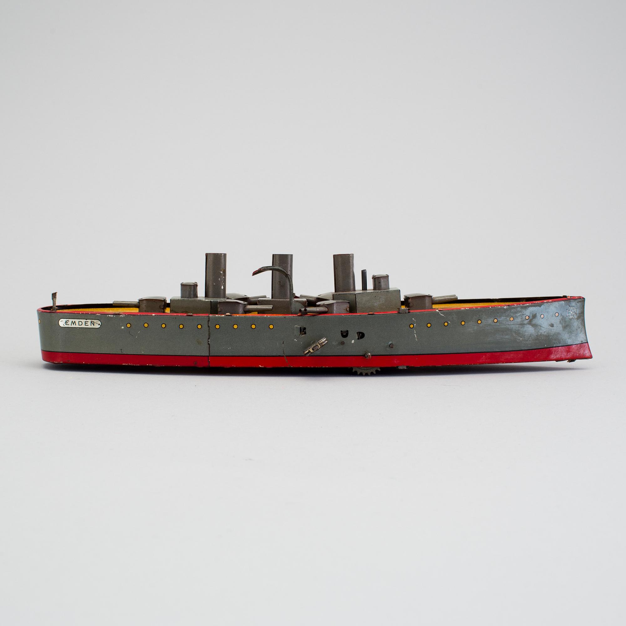 A tinplate Lehmann Emden 729 battleship, Germany. In production 1917-1937.