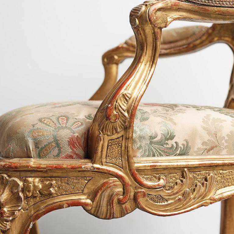 A Swedish Rococo armchair by Olof Höglander (master in Stockholm 1745-65).