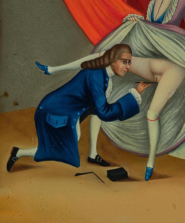 A Chinese reverse glass 'Erotic' painting, double sided, Chinese School, Qing dynasty, circa 1800.