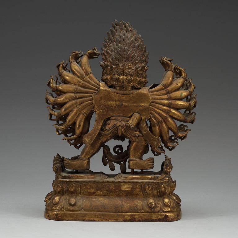 A large gilt bronze figure of Yamantaka, Tibet, presumably circa 1900.