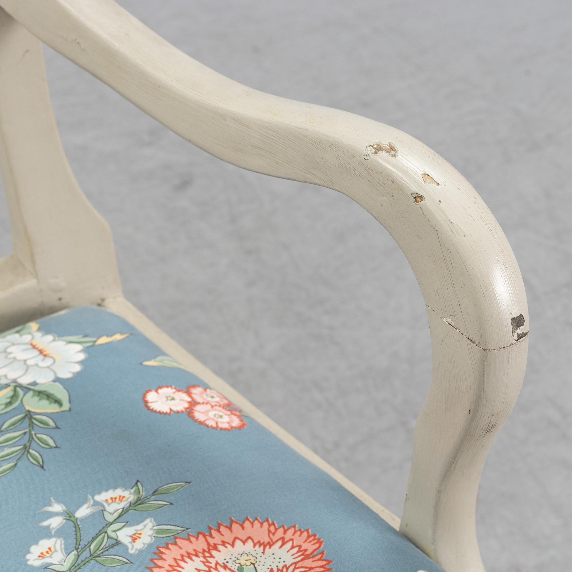 A Gustavian chair and armchair, end of the 18th Century.