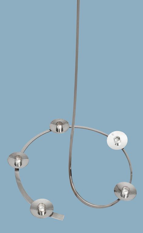 A Nils Nisbel five candles sterling chandelier, Sigtuna, Sweden 1986.