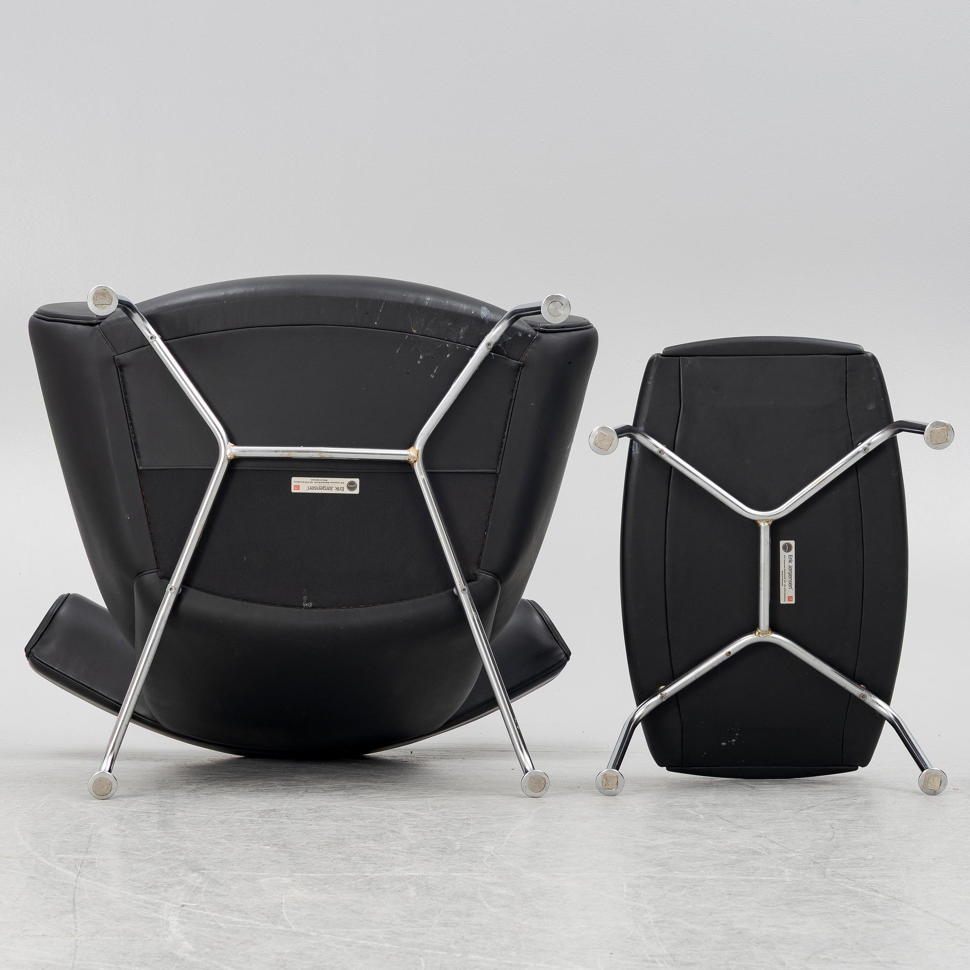 Hans J. Wegner, fåtölj med fotpall, "Ox Chair", EJ-100, Erik Jørgensen Møbelfabrik A/S, Svendborg, Danmark.