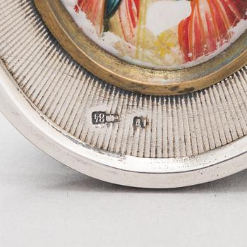 A silver and mother-of-pearl icon, Russian import mark, Moscow 1908-17.