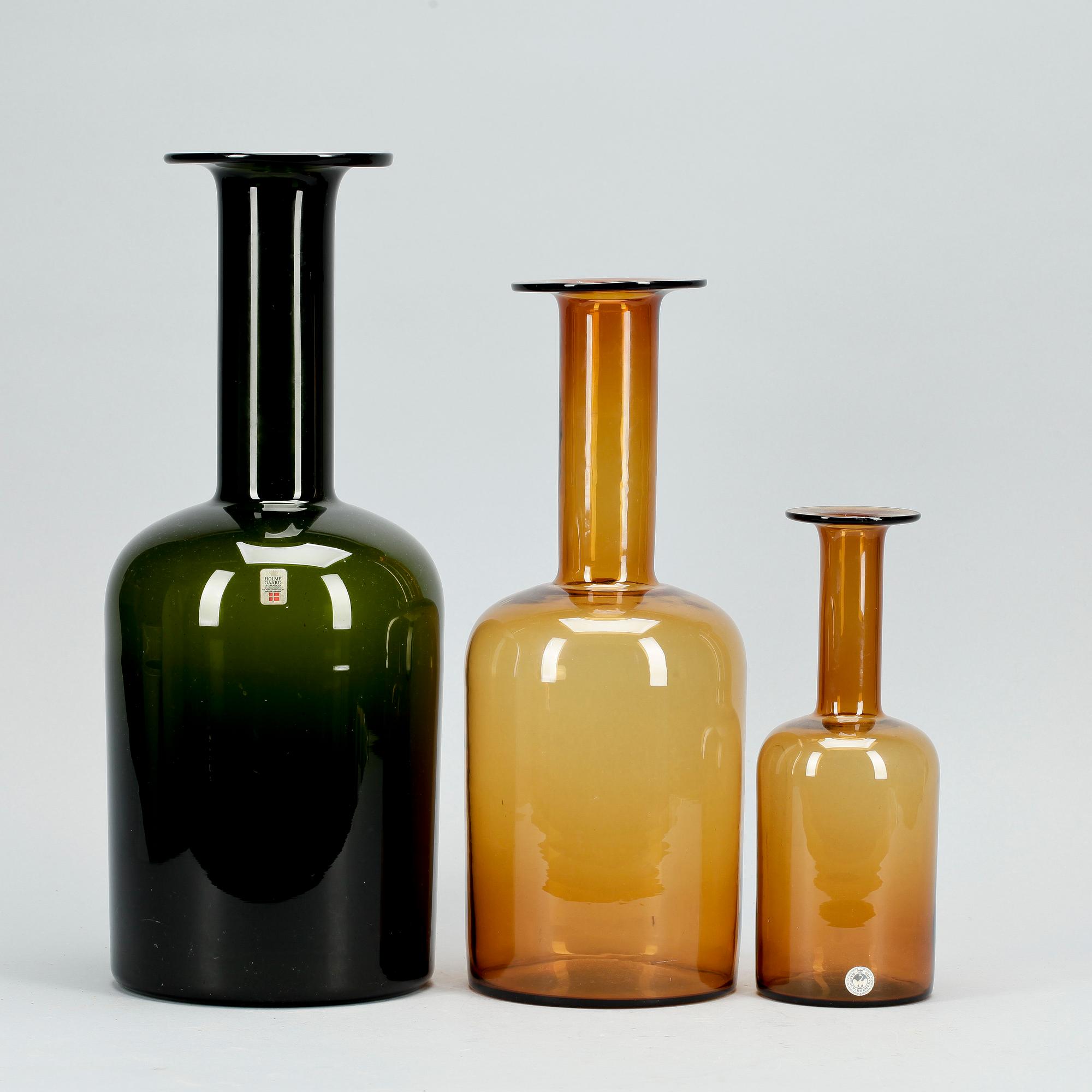 VASER, 3 st, glas, Otto Brauer för Holmegaard, 1970-tal.