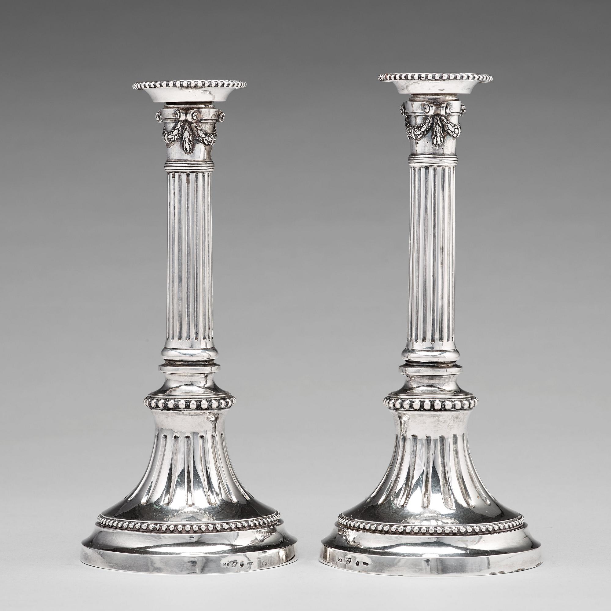 Johan Abraham Hallard, ljusstakar, ett par, silver, Stockholm 1794. Gustavianska.