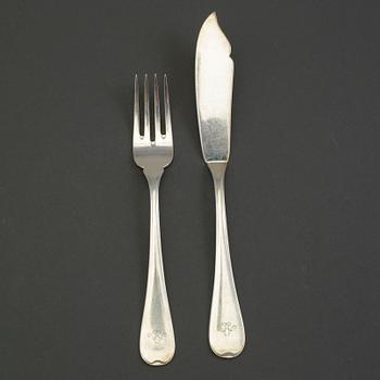 A 12 piece fish EPNS cutlery set from GAB, mid 20th century.