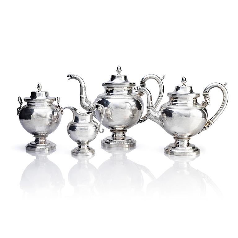 John McMullin, Te- och kaffeservis, 4 delar, silver, Philadelphia cirka 1820.