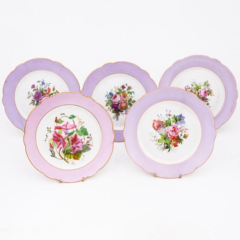 A set of five Russian porcelain plates by the Imperial Porcelain Factory, Saint Petersburg, period Alexander II.