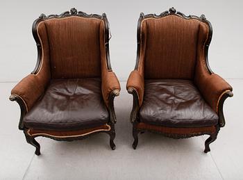 FÅTÖLJER, 1 par, rokokostil, 1900-talets första hälft.