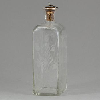 BRÄNNVINSFLASKA, glas, Bjursås. Daterad 1862.