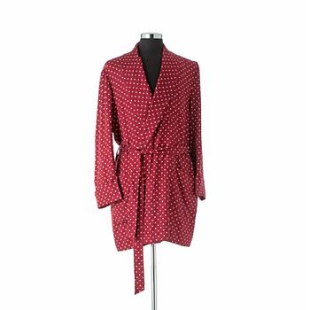305. EDSOR KRONEN, a burgundy red and white polka dotted dressing gown.