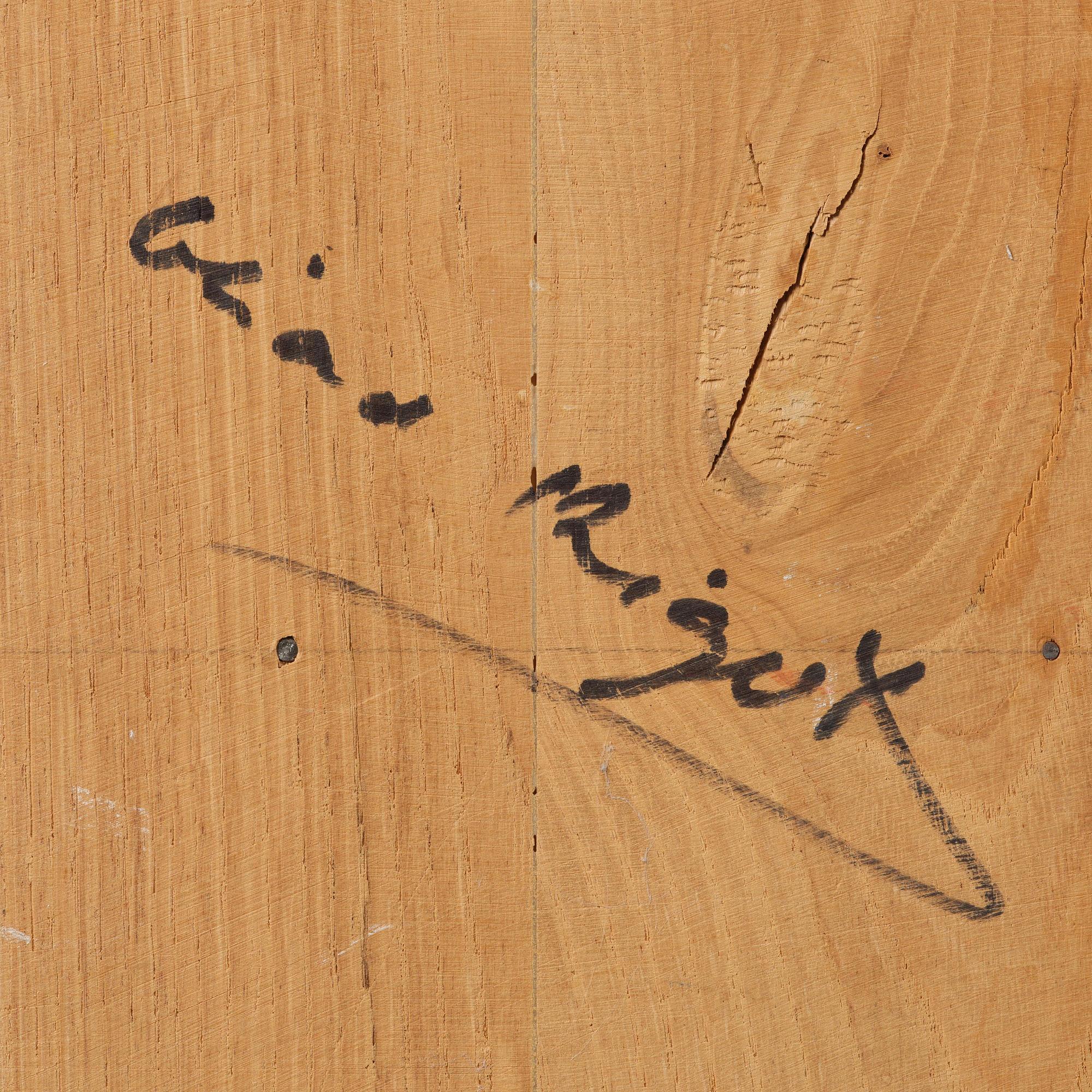 Gérard Rigot, a painted and carved oak wall cabinet, exectued in his studio, France, second half of the 20th century.