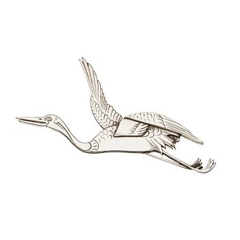 A Wiwen Nilsson sterling brooch of a flying crane, Lund 1965.