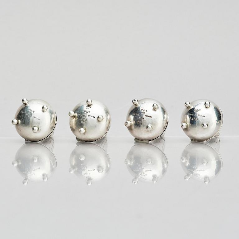 Georg Jensen, four sterling silver casters, design Harald Nilesen, Copenhagen 1933-44, one Copenhagen after 1945.