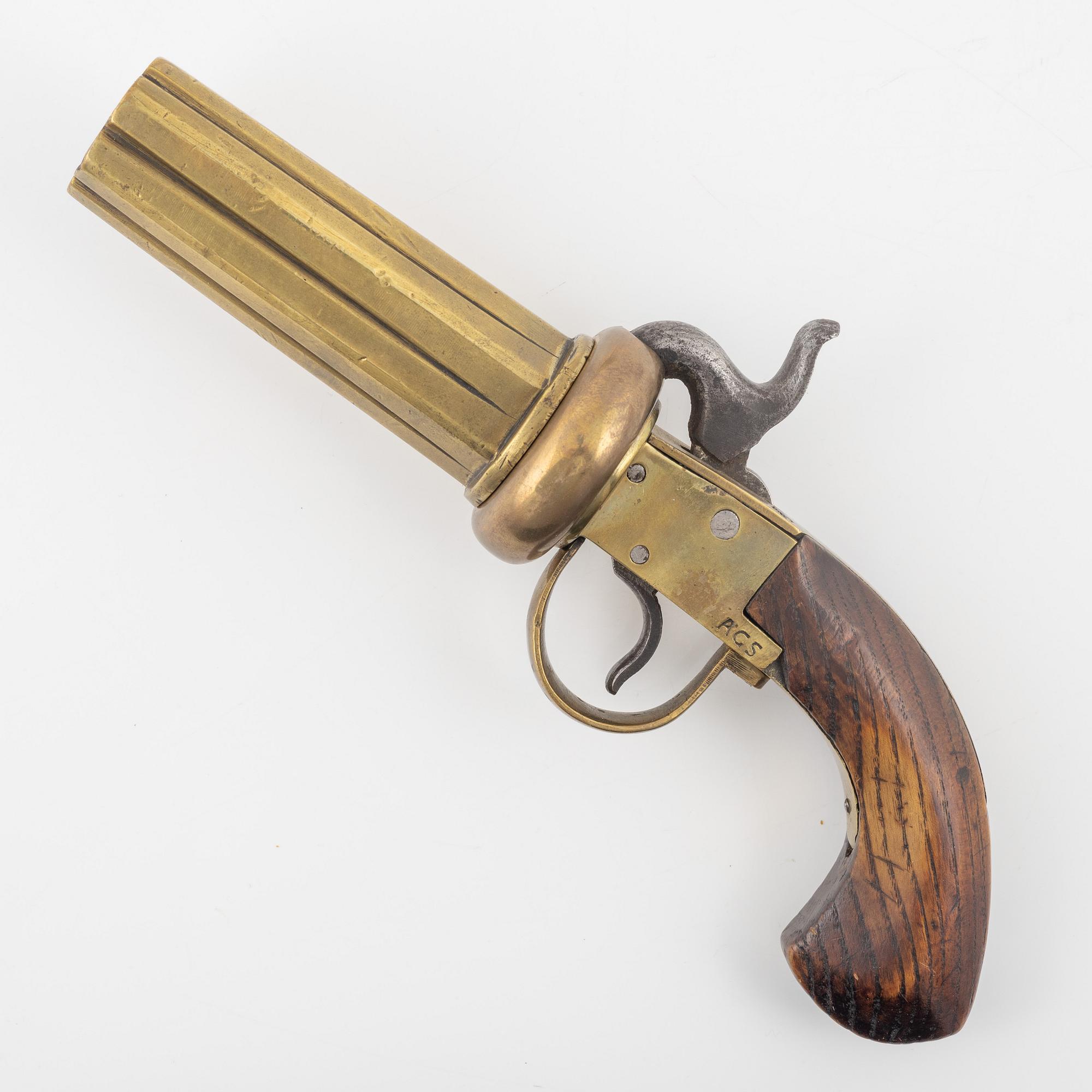 Slaglåsrevolver, signerad AGS (Anders Gustafsson 1835-1924 Ödesstugu).