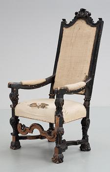 224. KARMSTOL. Sverige, omkring 1700. Barock.