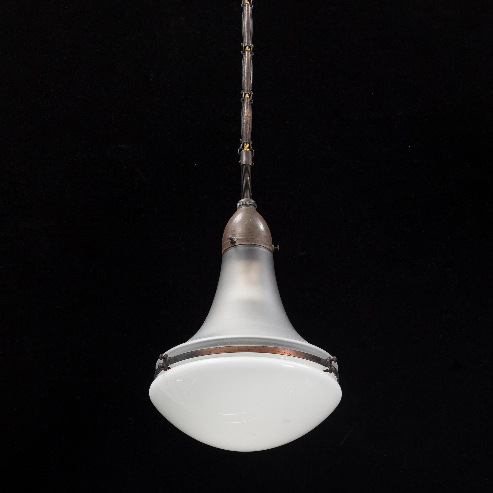 A glass and metall ceiling lamp "Luzette" by Peter Behrens for AEG (Allgemeine Electricitäts-Gesellschaft), Germany.