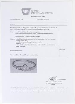 Rannekello, platinaa/18K valkokultaa, briljantti- ja 16/16 hiotuttuja timantteja yhteensä noin 7.10 ct.