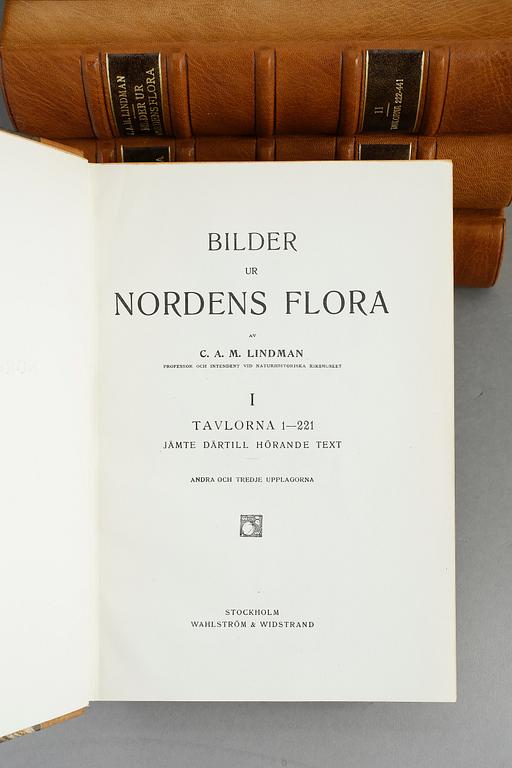 BÖCKER, 4 volymer, C.A.M Lindman. "Bilder ur Nordens Flora" Wahlström & Widstrand, 1922 samt 1 bok utan tryckår.