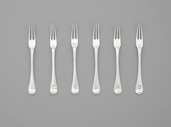 1051. A set of six Swedish 18th century silver dessert-forks, marks of J.T. Ronander, Stockholm 1780.
