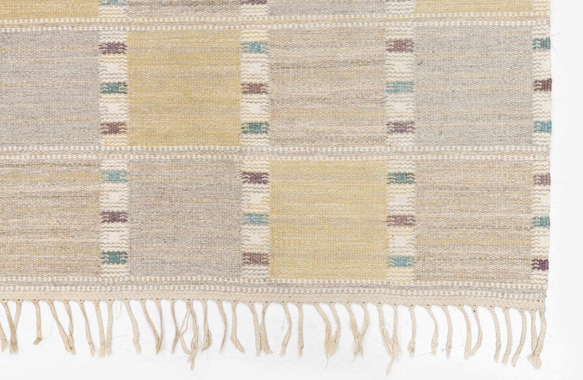 Barbro Nilsson, a 'Falurutan gul S' carpet, flat weave, c. 280 x 188 cm, signed AB MMF BN.