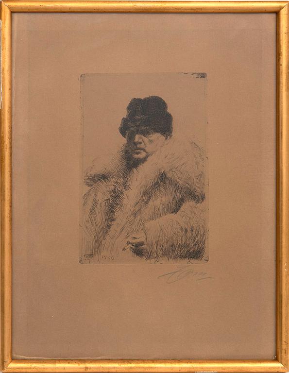 Anders Zorn, Self-portrait in wolf fur coat.