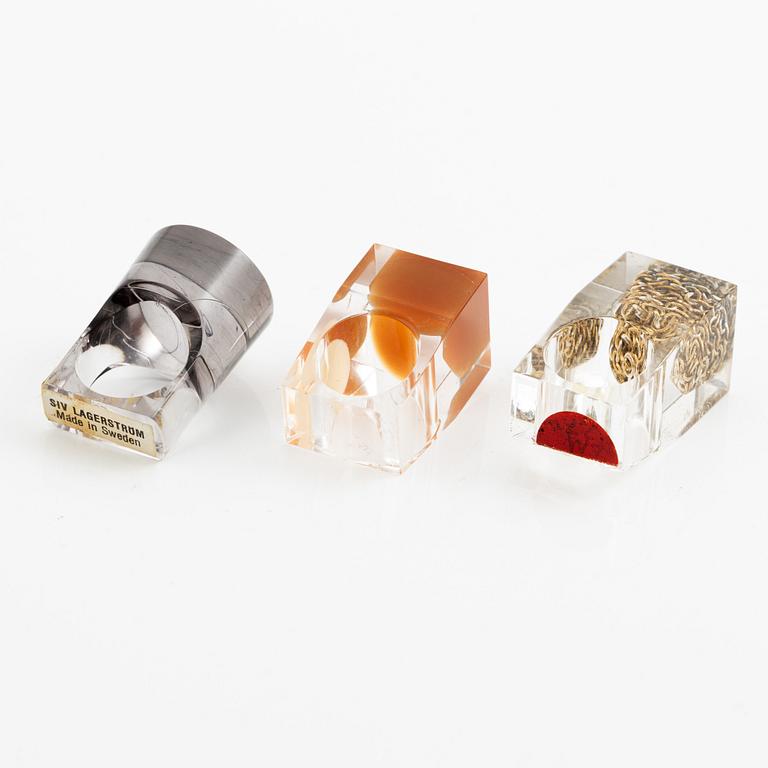 Siv Lagerström, three acrylic rings, 1970s.