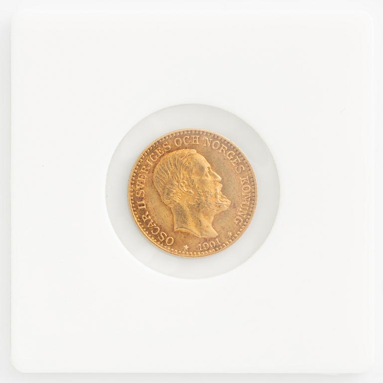 A Swedish, gold coin, 10 kronor, 1901.