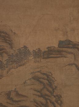 RULLMÅLNING, landskap målat i Song-stil, Qingdynastin, troligen 17/1800-tal.