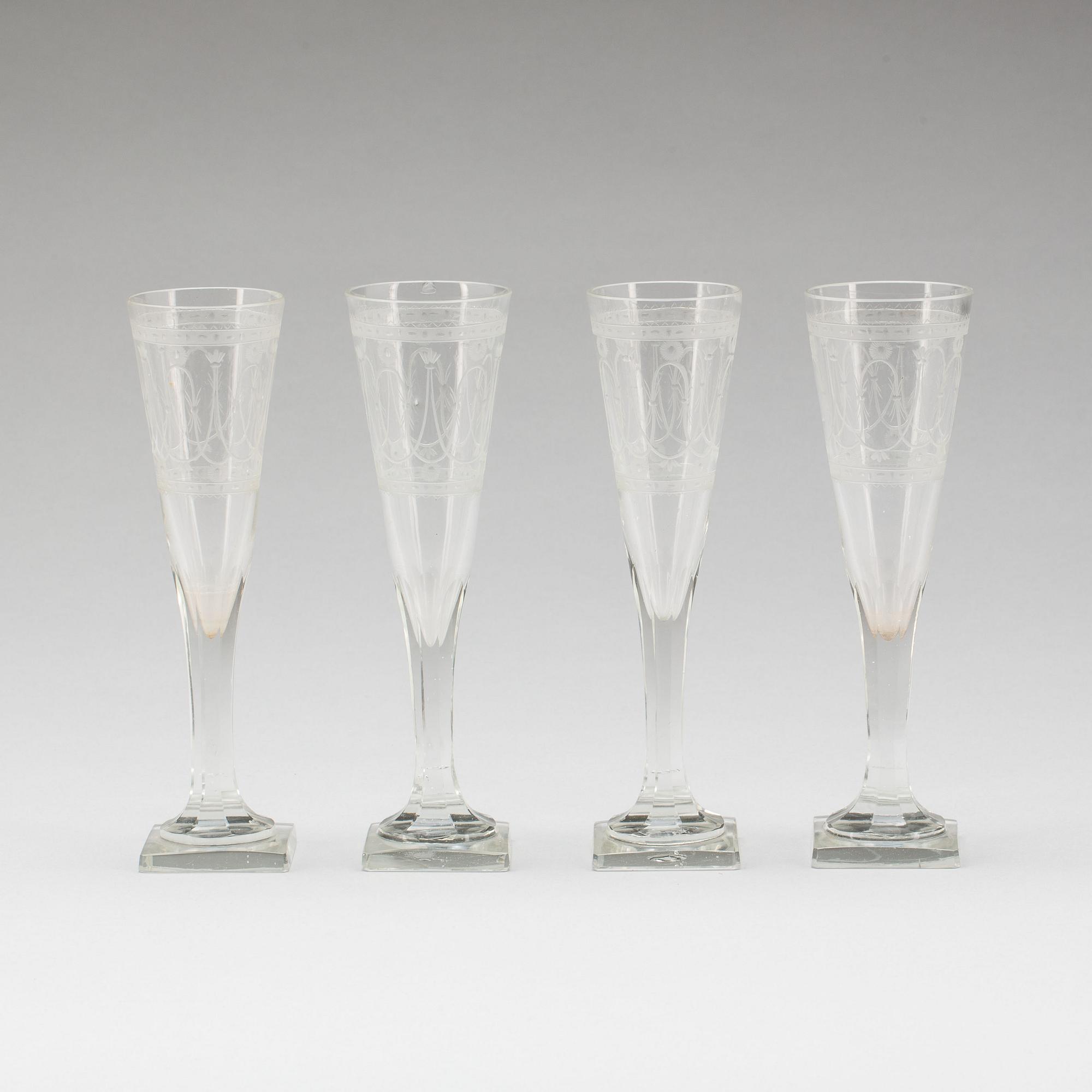 CHAMPAGNEGLAS, 4 st, 1800-tal.