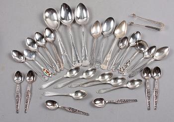 PARTI BESTICK, 29 delar, silver, bl a GAB, MEMA och CG Hallberg, 1896-1988. Ca 430 g.