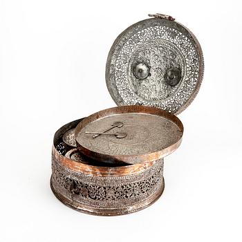 A Betel box, silvered copper, India, early 20th Century.