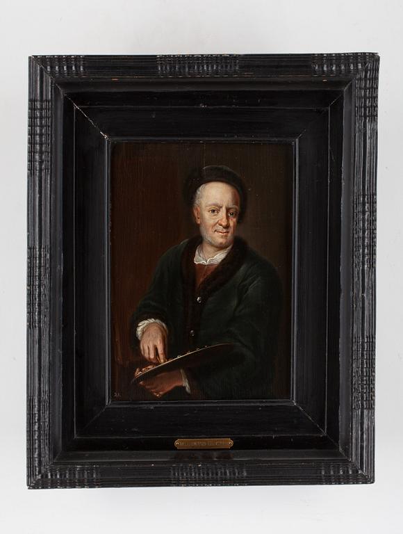 Johann Leonhard Hirschmann Tillskriven, Porträtt av en målare med palett.