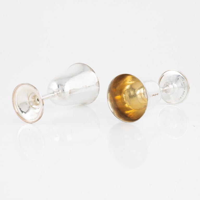 Eight parcel-gilt silver wine goblets, Ingemar eklunds Silversmide, Stockholm, Sweden, 1998.