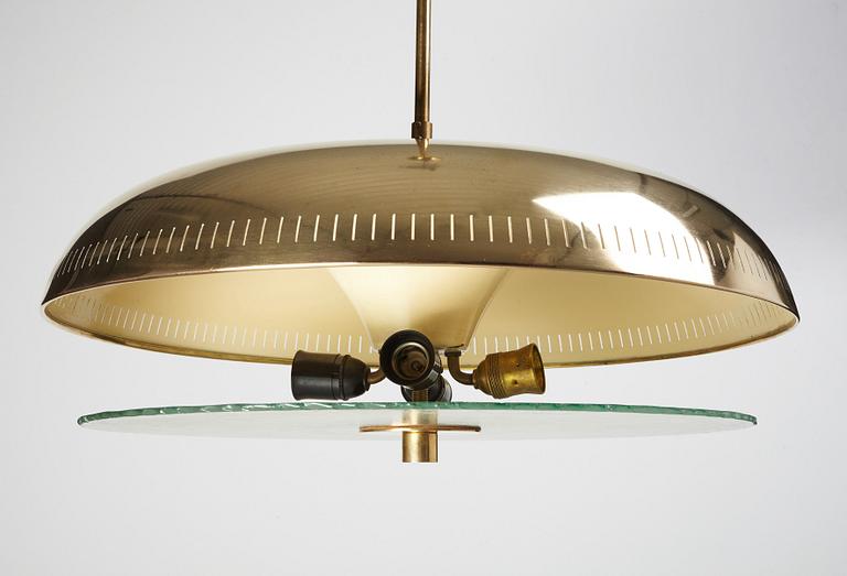 Harald Notini, A Harald Elof Notini Swedish Modern brass ceiling lamp, Böhlmarks Lampvarufabrik, probably 1940's.