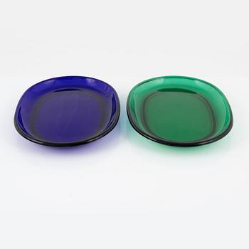 Josef Frank. A set of  10 glass lobster plates, in blue respectively green tinted glass. Firma Svenskt Tenn, Sweden.